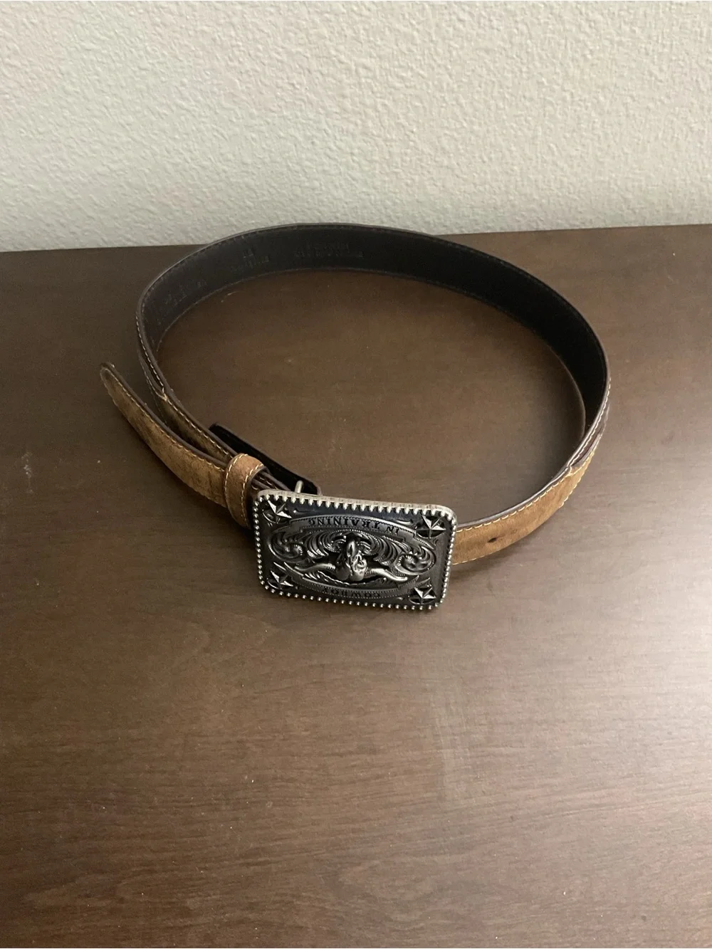 Kids Suede Brown Belt with Decorative Silver Buckle